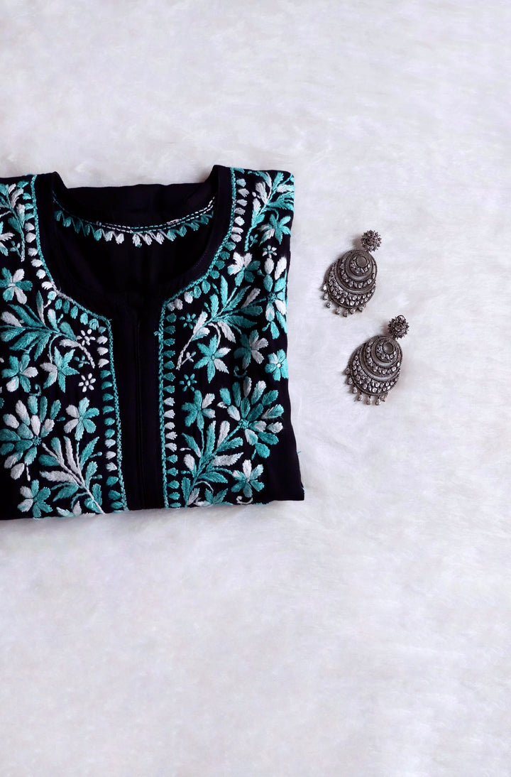 Laiba Black & Sky Blue Long Rayon kurta