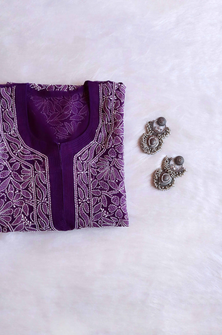 Nazish Purple & White Long Georgette kurta
