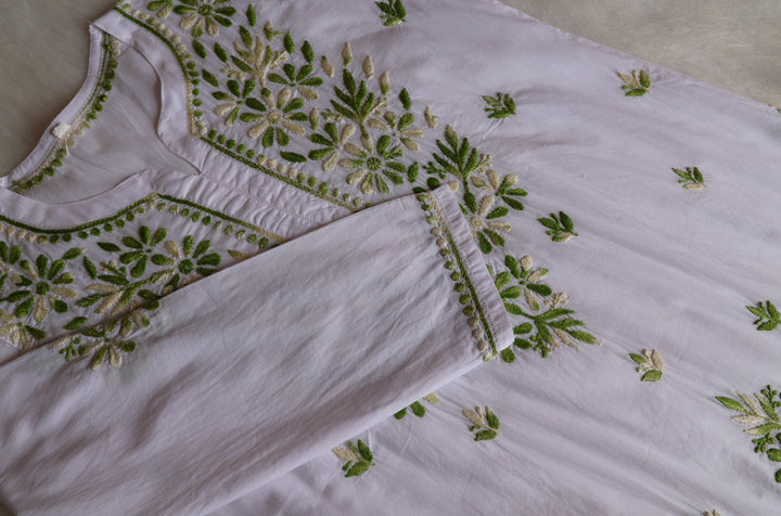 Gul Kashmiri White & Green Pure Cotton Kurta