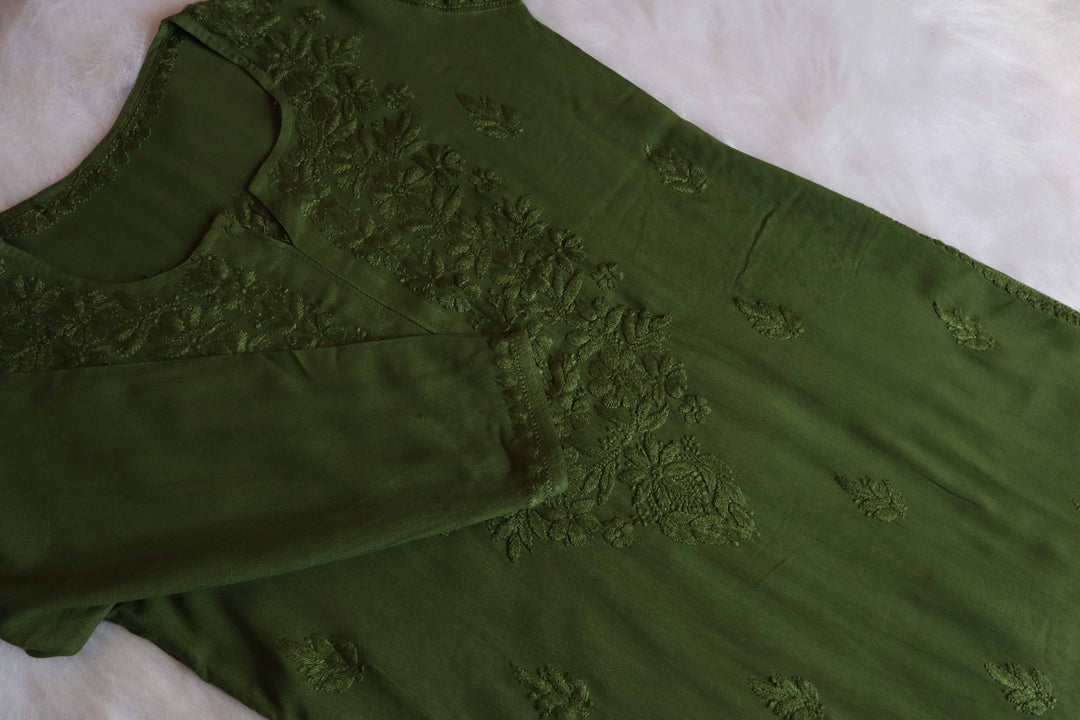 Farhaa Olive Green Ombre Long Rayon Kurta