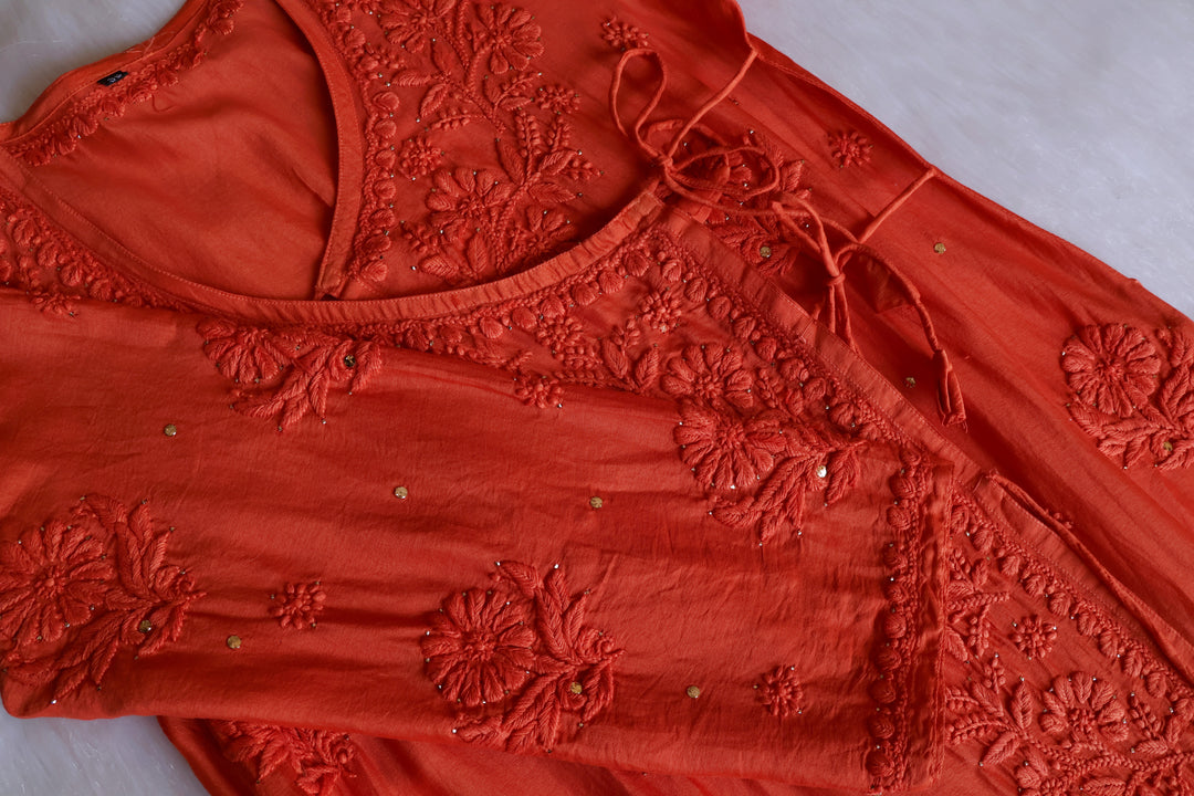 Noor Rust Pure Chanderi Silk Angarakha