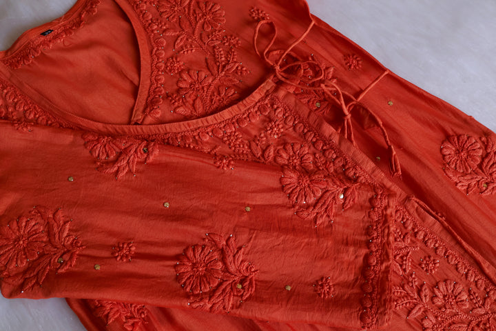 Noor Rust Pure Chanderi Silk Angarakha