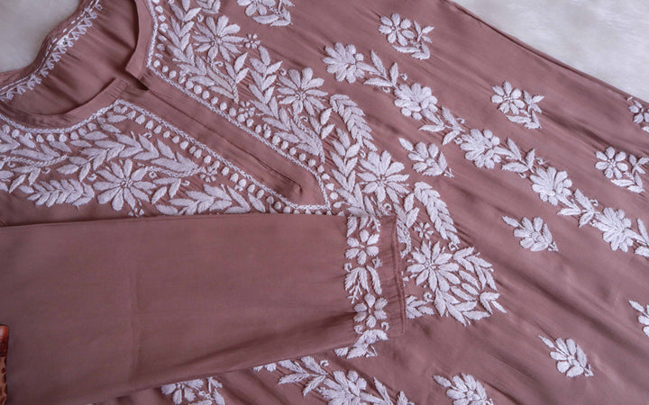 Saman Rose Brown & White Muslin Kurta
