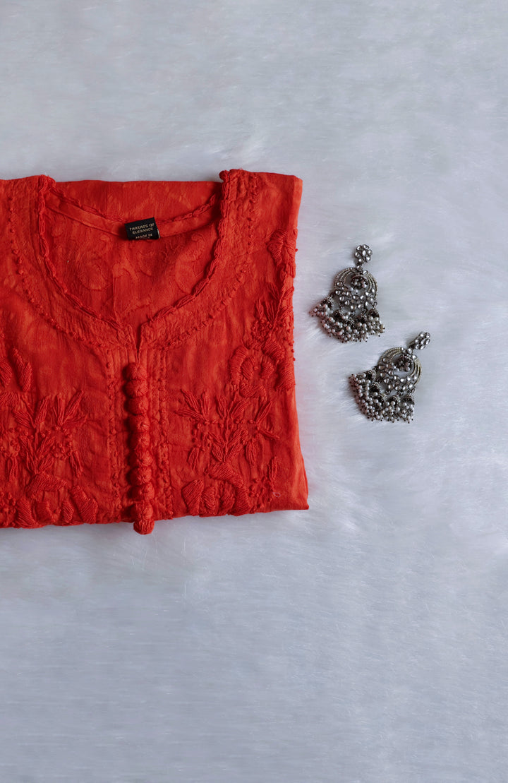 Saffron Long Jacquard Cotton kurta