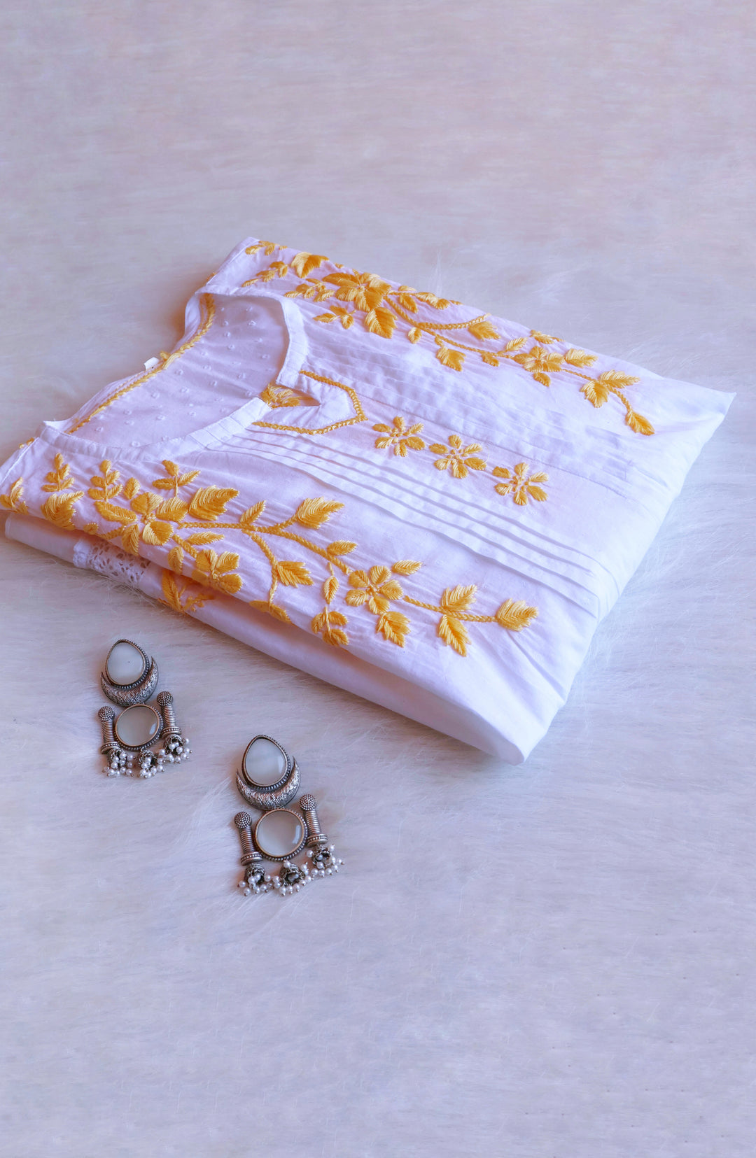 Nazakat White & Pastel Yellow Premium Cotton kurta
