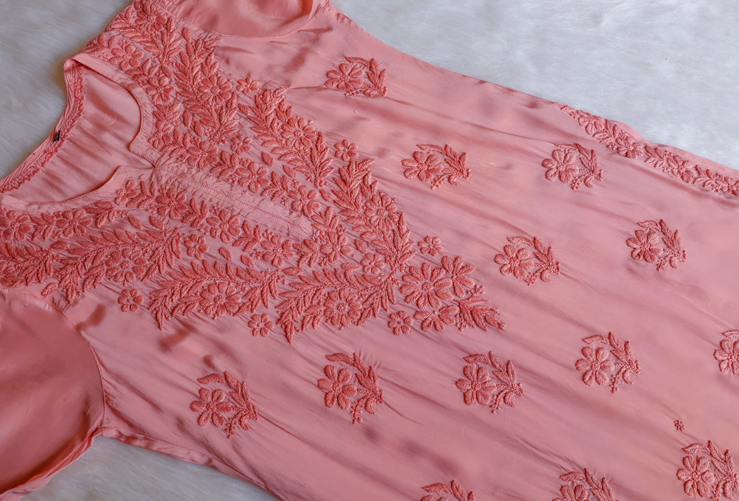 Mehr Rose Beige Crepe Silk Kurta