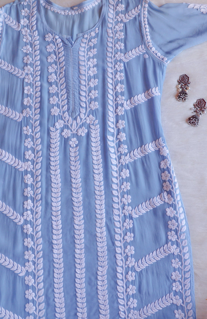 Hanaa Ice Blue Crepe Silk Kurta
