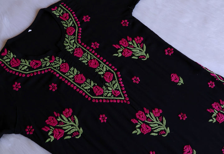 Sofiya Black & Deep Pink Long Rayon Kurta