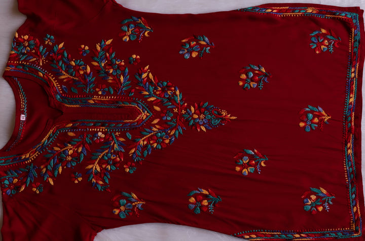 Maaham Maroon & Multicoloured Short Rayon Kurta