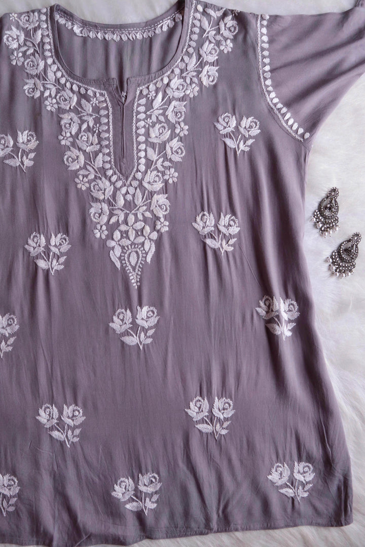 Gul Grey & White Short Rayon Kurta