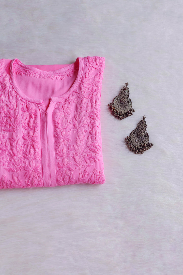 Alvira Baby Pink Long Ombre Rayon Kurta