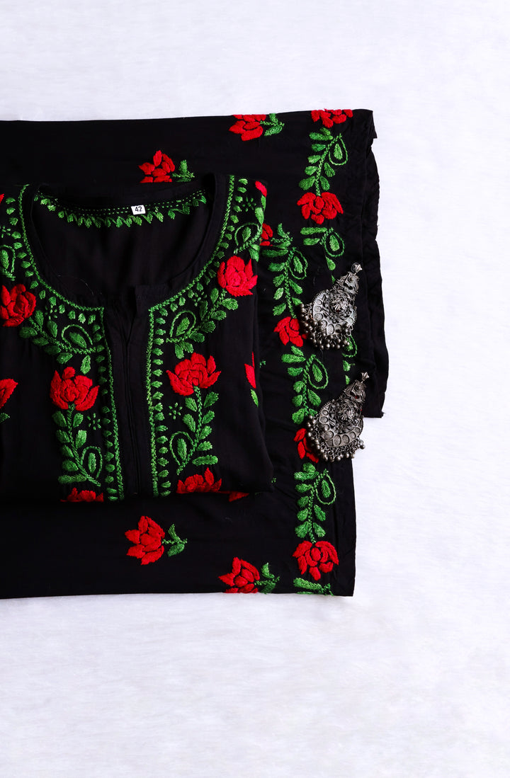 Gulaab Black, Red & Green Rayon Kurta Set