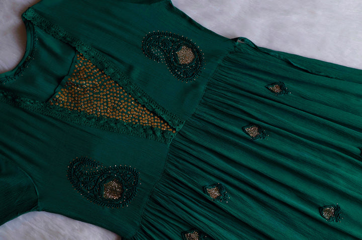 Anabiya Deep Green Pure Chiffon Dress
