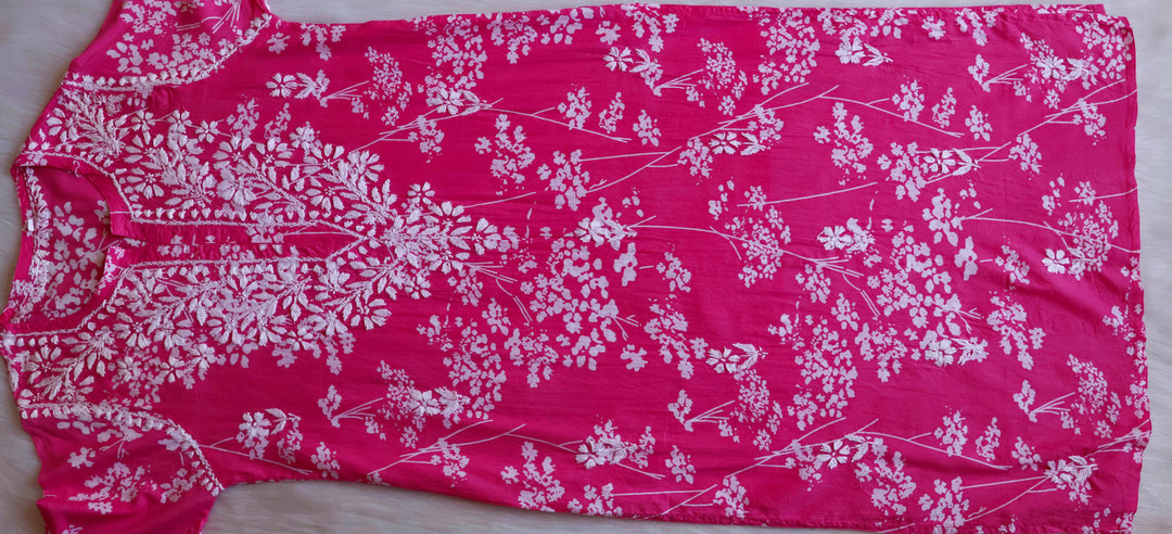 Farhaa Pink Floral Long MulMul kurta