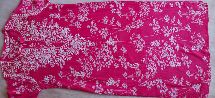 Farhaa Pink Floral Long MulMul kurta