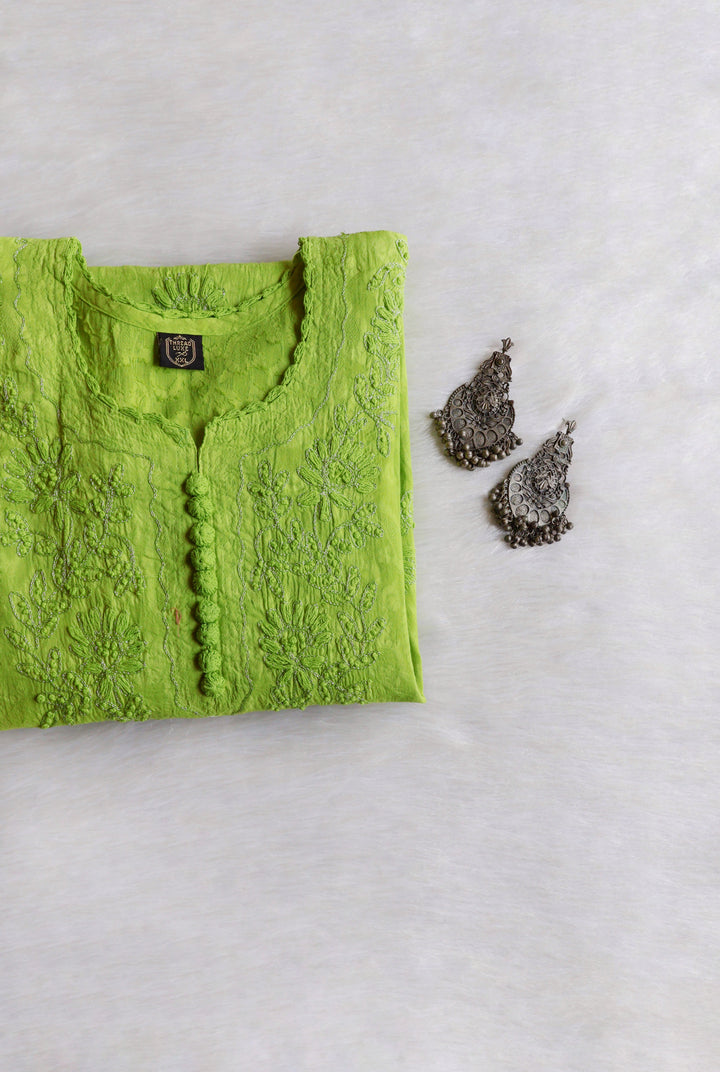 Lime Green Long Jacquard Cotton kurta