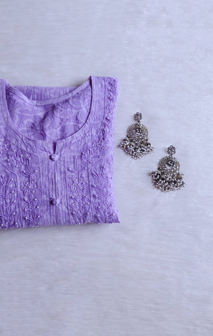 Lavender Long Jacquard Pearl Cotton kurta