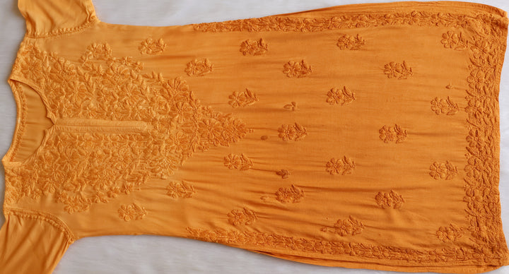 Sanam Mustard Ombre Long Rayon Kurta - Noor Chikankari