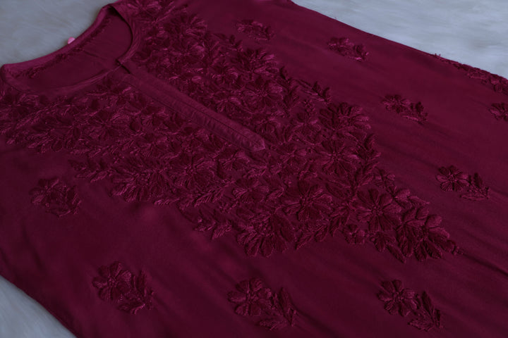 Sanam Plum Ombre Long Rayon Kurta - Noor Chikankari