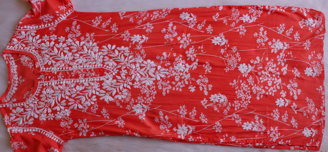 Farhaa Peach Floral Long MulMul kurta