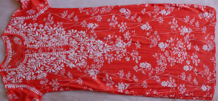 Farhaa Peach Floral Long MulMul kurta