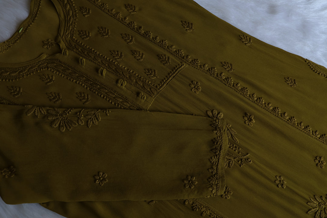 Duaa Olive Green Viscose Georgette Kurta