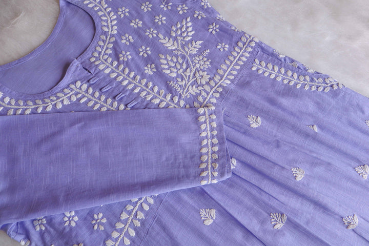 Safaa Lavender & White Linen Kurta