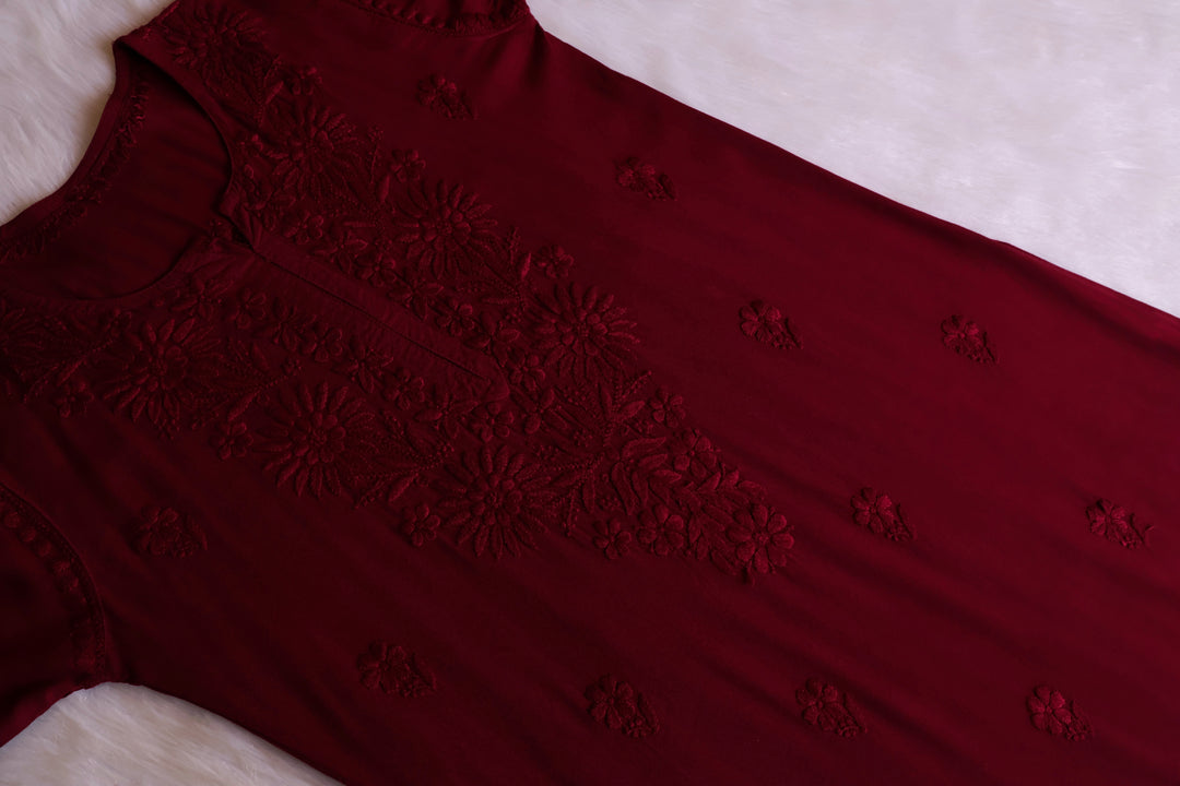 Mahnoor Maroon Long Rayon Kurta