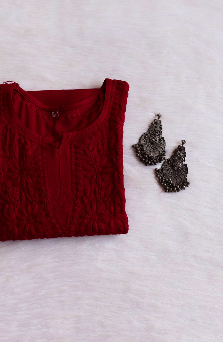 Aliyah Maroon Short Rayon Kurta