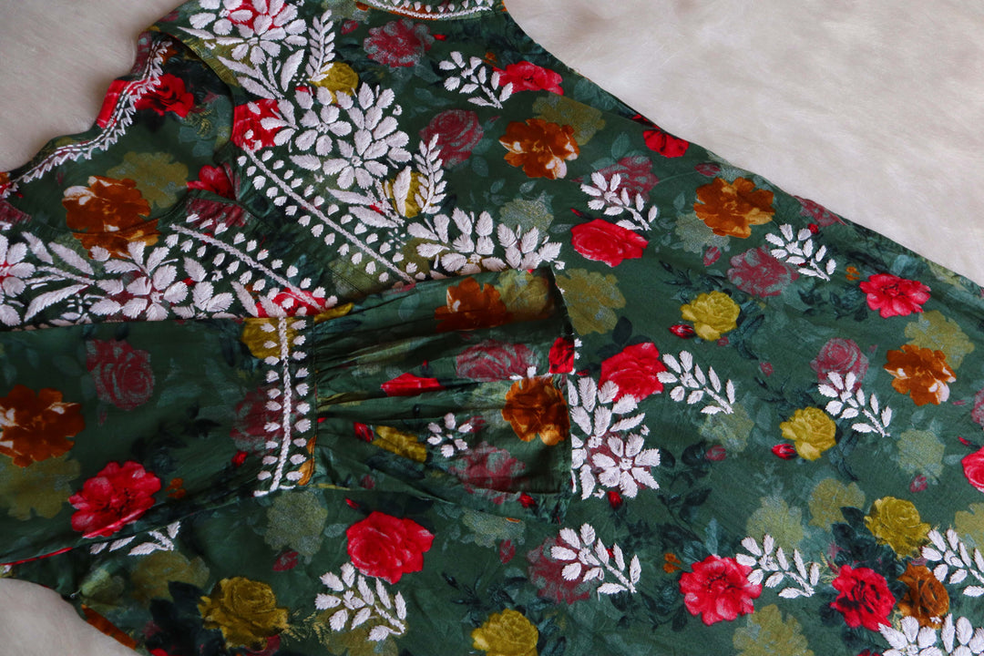 Ishra Deep Green Pure Mulmul set