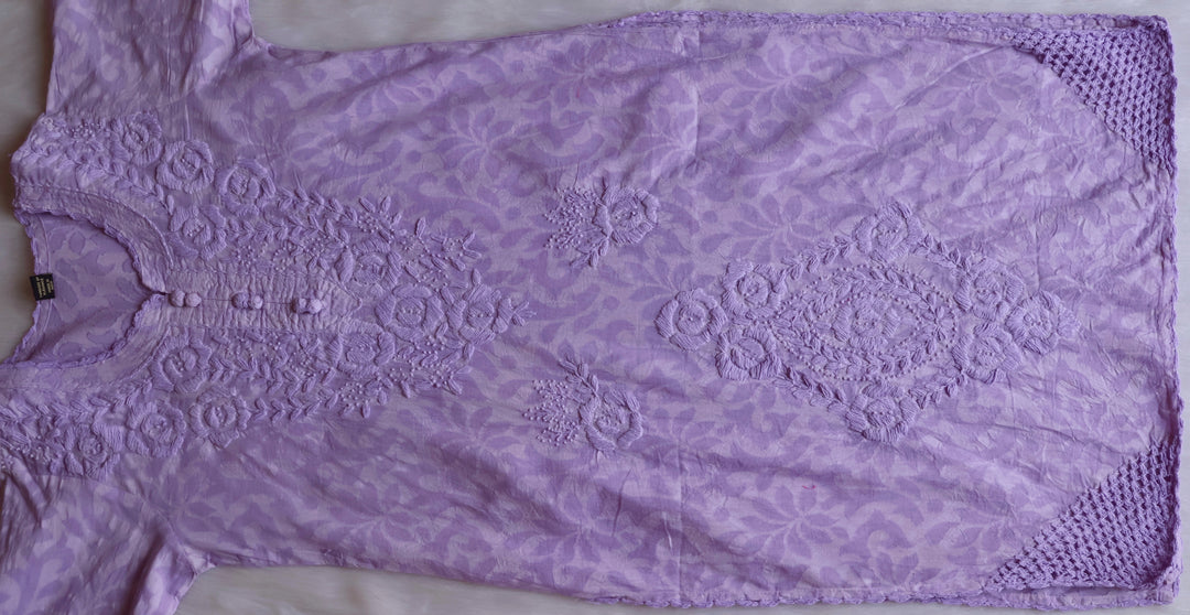 Lavender Long Jacquard Lace Cotton kurta