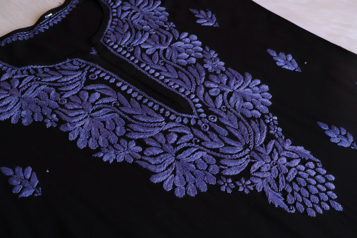Noora Black & Dusty Purple Long Rayon kurta - Noor Chikankari