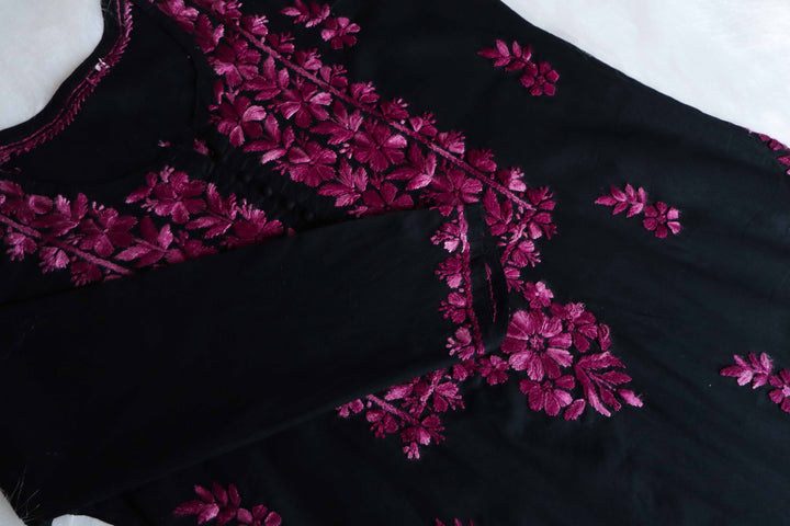Gul-e-Jahaan Black & Plum Cotton Kurta