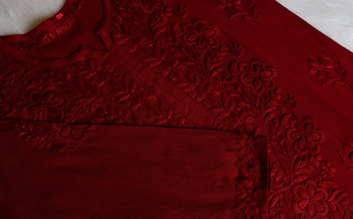Sanam Maroon Ombre Long Rayon Kurta
