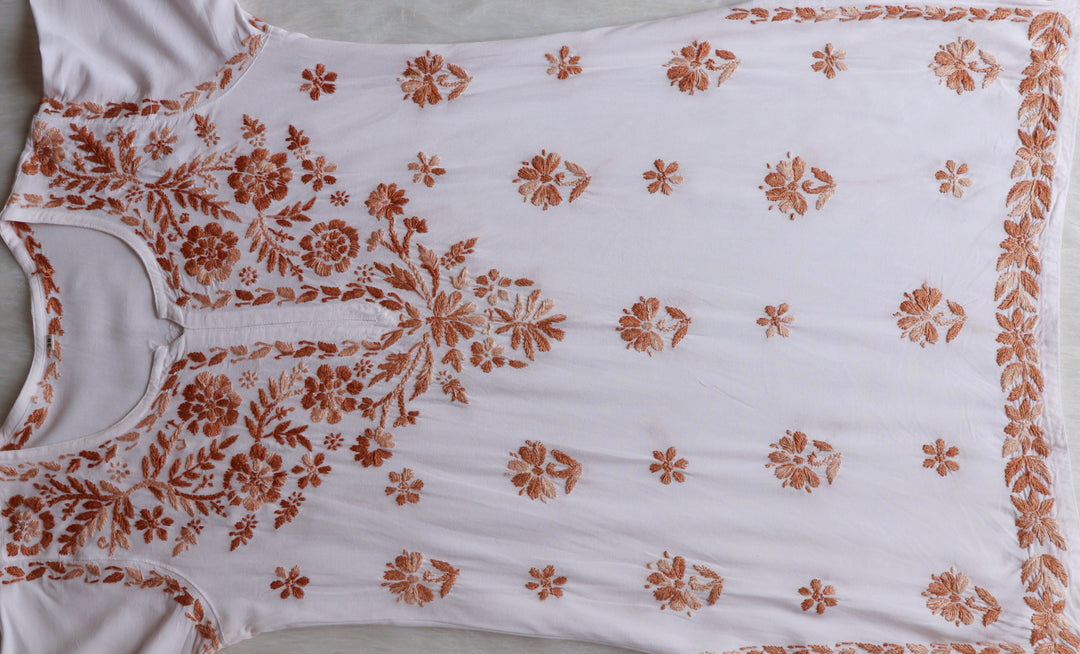 Gulbahaar White & Beige Cotton short kurta