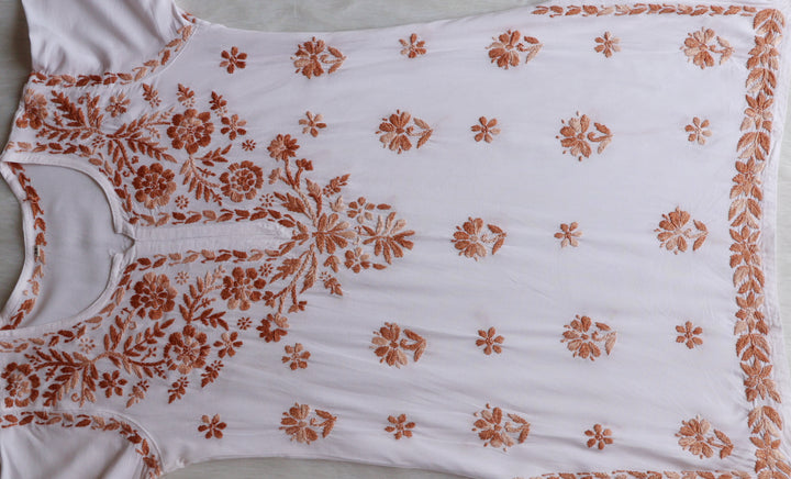 Gulbahaar White & Beige Cotton short kurta