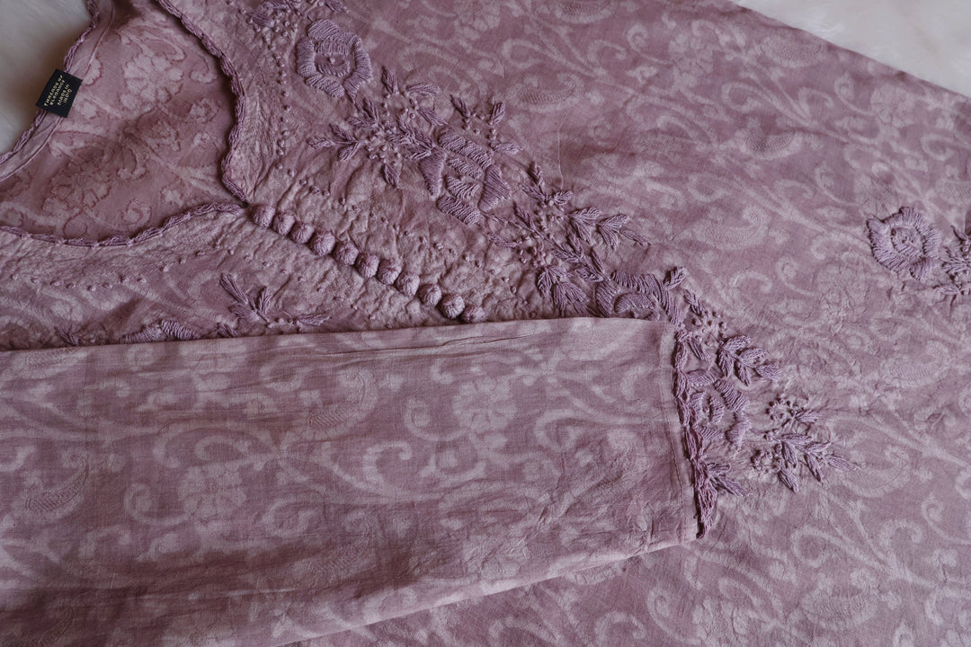 Dusty Lavender Long Jacquard Cotton kurta