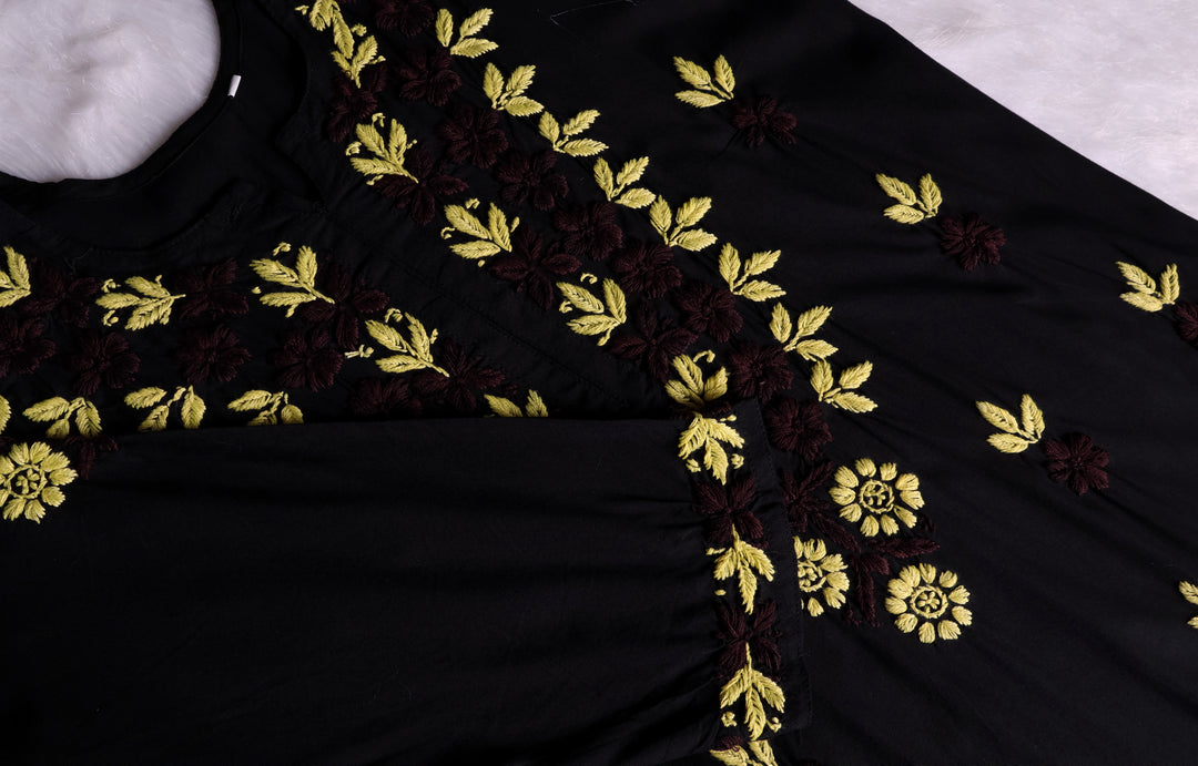 Gulbahaar Black, Yellow & Brown Rayon Kurta Set