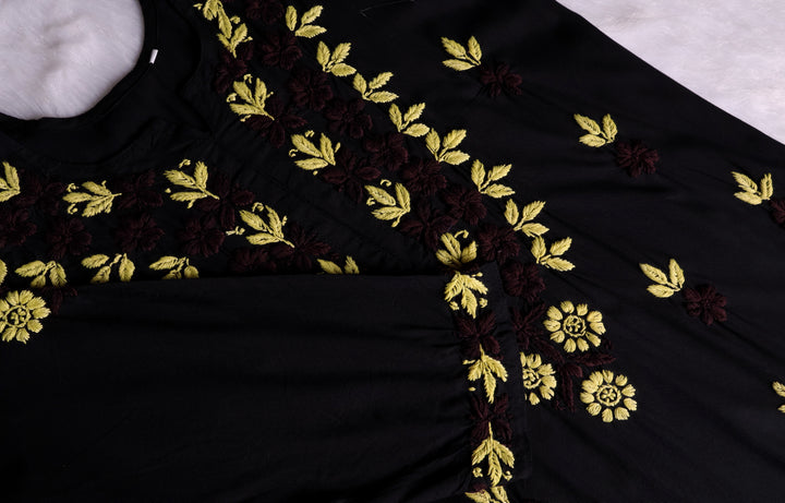 Gulbahaar Black, Yellow & Brown Rayon Kurta Set