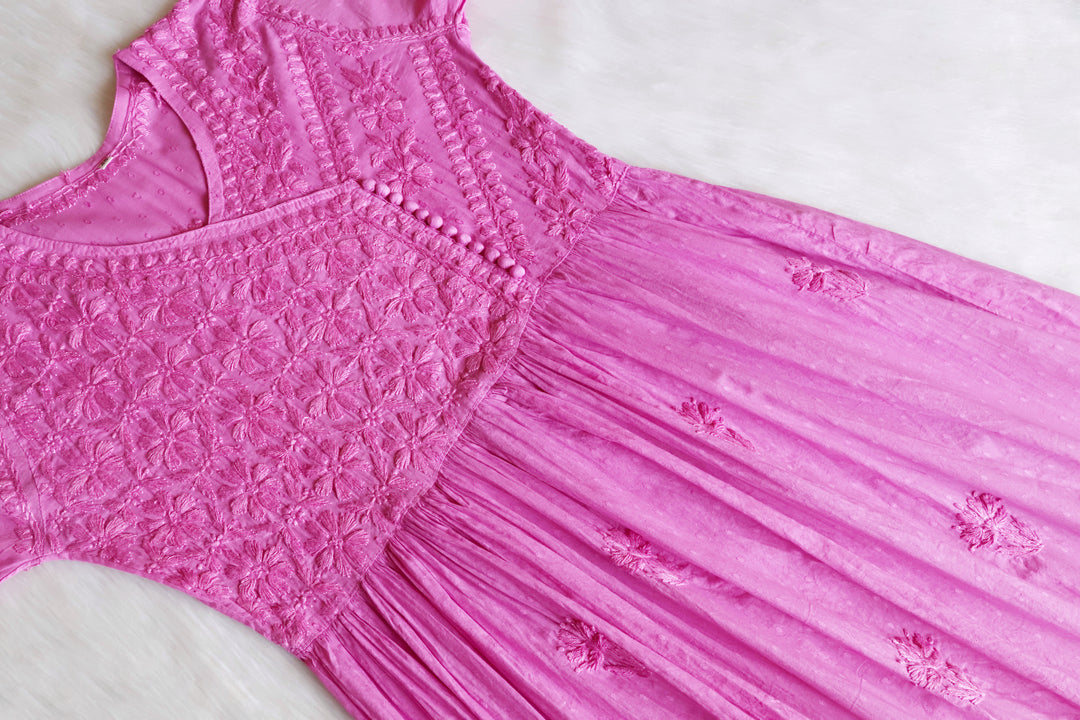 Nazakat Baby Pink Pure Cotton Angarakha Dress