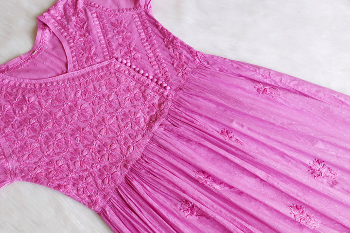 Nazakat Baby Pink Pure Cotton Angarakha Dress