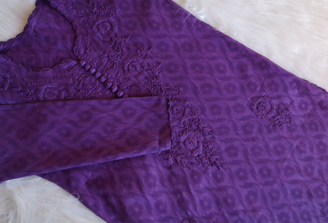 Purple Long Jacquard Cotton kurta