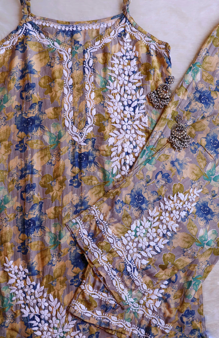 Duaa Blue Pure Muslin Floral Sleeveless Set