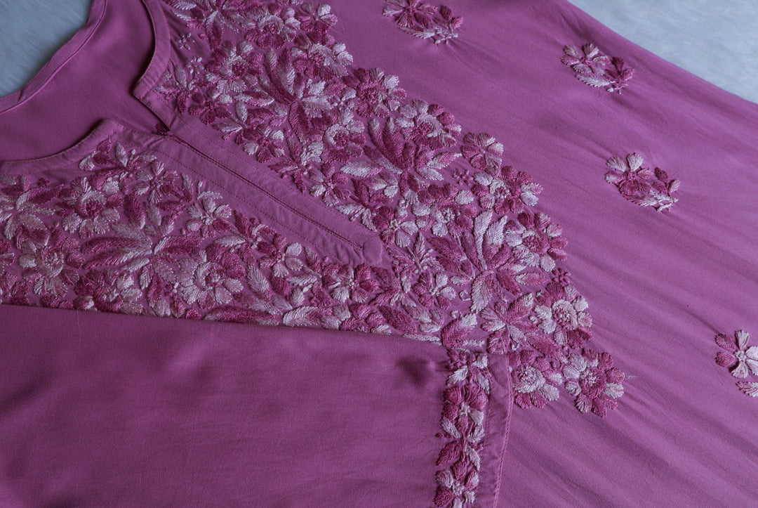Nuresa Mauve Pink Ombre Thread Long Rayon Kurta