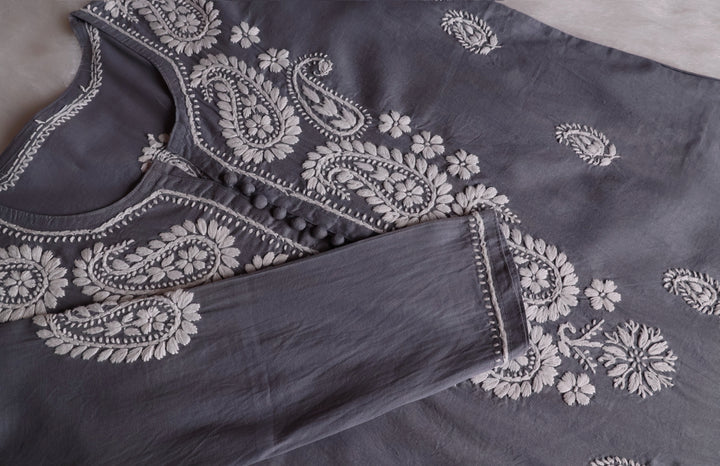 Grey & White Cotton Kurta