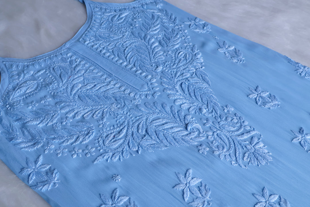 Zimra Ice Blue Viscose Sleeveless Set
