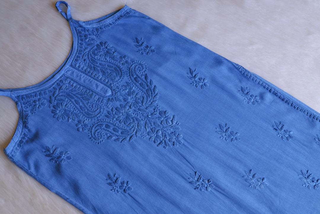 Hala Ice Blue Sleeveless Long Rayon Kurta