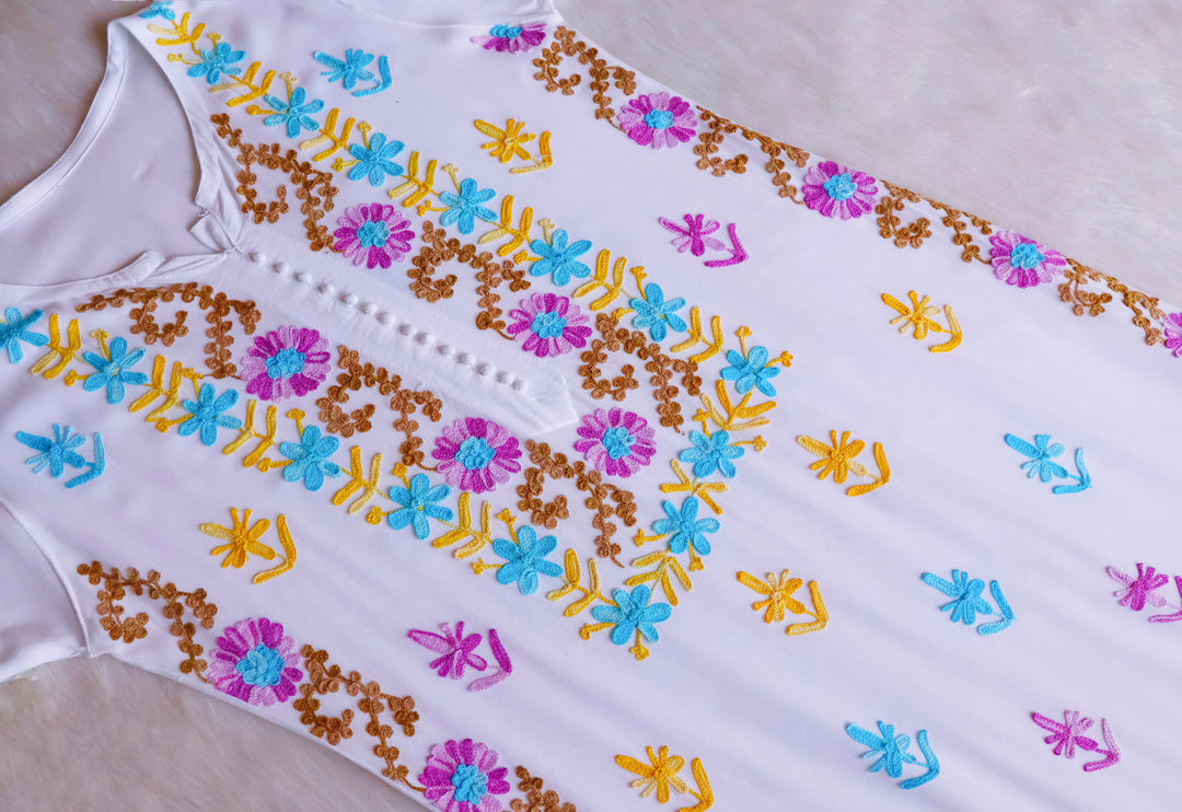 Anah White & Blue Purple Rayon Kurta Pant set
