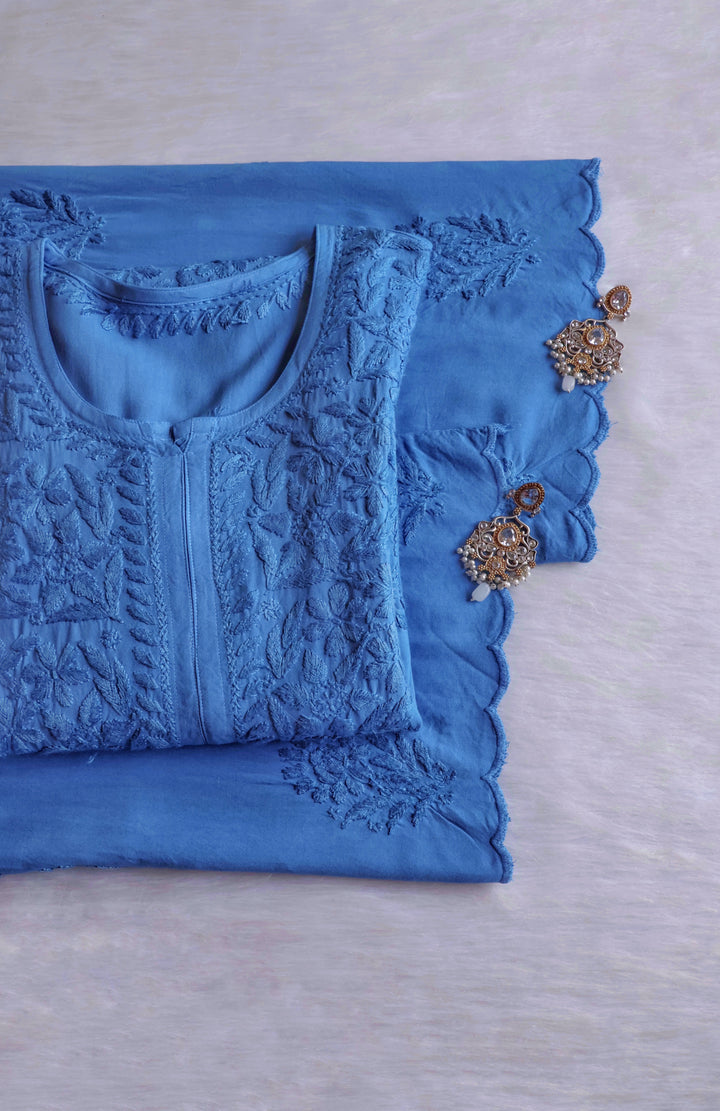 Alishba Ice Blue Scalloped Rayon set