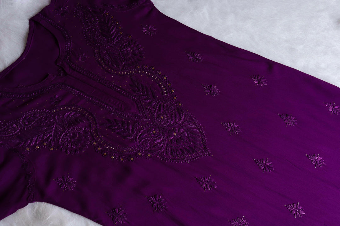 Naida Wine Purple Rayon mukaish Long Kurta